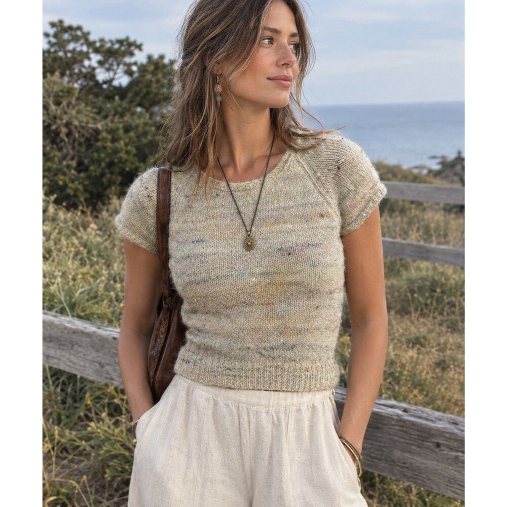 VTG Renee Tener for Jeanne Pierre Pastel Rainbow Wool Blend Short Sleeve Top MD